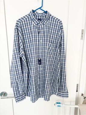 NWT Johnnie-O Prep-Formance Tall Blue Plaid Button Down Shirt Oceanside- XLT